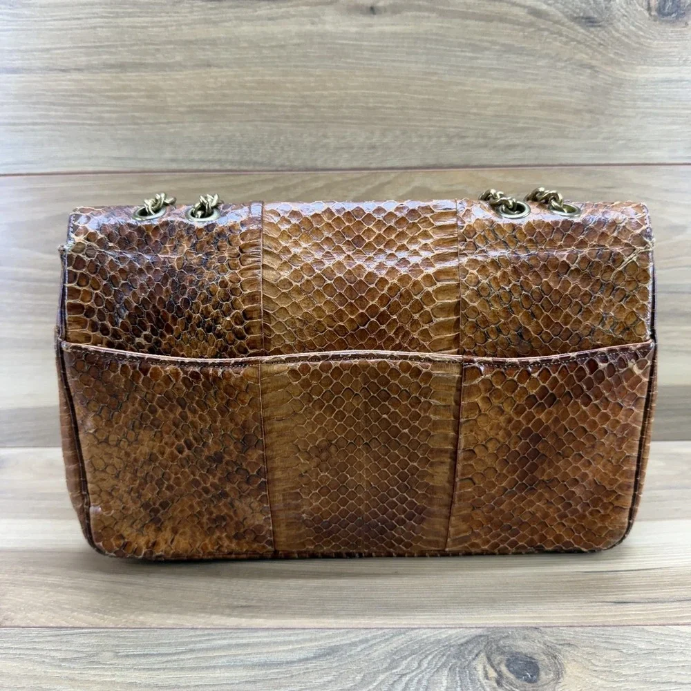 Murray Kruger Vintage Snake Skin Turnlock Flap Chain Strap Bag